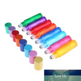 2PCS/Set 10ml Portable Frosted Colourful Thick Glass Roller Essential Oil Perfume Bottles Travel Refillable Bottle