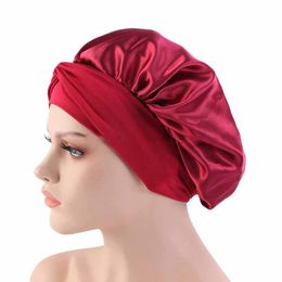 Hot Sale Silk Hair Cap For Sleeping High Stretch Wide-Brimmed Night Hat Satin Ribbon Round Turban Shower Bonnet Haircare