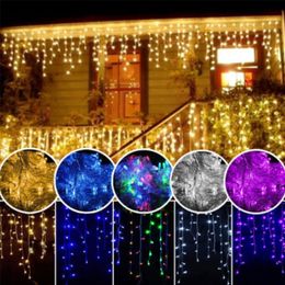 3-24M Christmas Curtain Icicle LED String Light US EU Plug Indoor Outdoor Xmas Party Garden Stage Garland Fairy Decorative Light Y201020