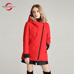 MODERN NEW SAGA Women Jacket Spring Thin Cotton Padded Jacket Polyester Autumn Warm Women Coat Hooded Female Quilted Coat 201217