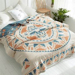 Summer breathe freely blanket 100% cotton quilt Bohemia Style duvet 200*230cm AB side bedspread 4 layer Gauze Jacquard bed cover 201222