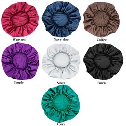 2020 New Extra Large Women Pure Colour Satin Night Sleep Cap Bonnet Hat Head Cover Elastic Wide Band Hair Care