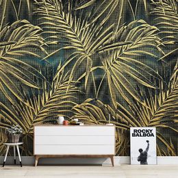 Custom Mural Wallpaper 3D Golden Relief Tropical Plant Leaves Photo Wall Paper LivIng Room TV Sofa Bedroom Decor Art Wallpapers