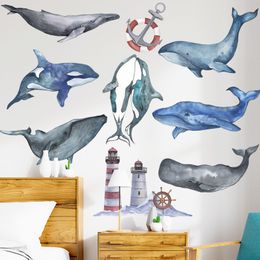 Whale Dolphin Wall Stickers for Kids room Kindergarten Bedroom Eco-friendly Vinyl Anchor Wall Decals Art DIY Home Decor 201130