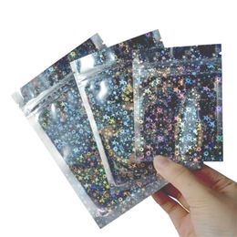 Plastic Laser Bag Packages Star Shine Design Zipper Aluminium Foil Package Envelope For Cell Phone Case USB Cable Accessories Christmas Gift Packaging