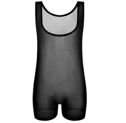 Men Perspective Lingerie Mesh Bodysuit Sheer Tee Tank-Top Vest Body Shapers Black Beige M/L/XL