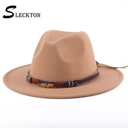 Stingy Brim Hats SLECKTON Fashion Fedoras For Women Casual Girl Panama Jazz Cap Ladies Woollen Top Hat Men Bowler Unisex Gorras S12501
