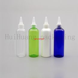 50pcs 200ml pearl empty lotion plastic container with pointed mouth top,liquid packaging bottle,blue twist capgood package