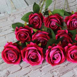 Simulation rose single flannelette 51*7cm Artificial Flowers 9Colors Valentine'sDay gift wedding flowers for home decoration T10I128