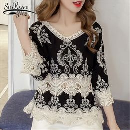 fashion summer tops lace blouse women shirt plus size sexy hollow lace shirt flare sleeve women's clothing blusas LJ200810