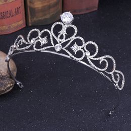 Korean Exquisite Tiara Crown Full Cubic Zircon Heart Design Headdress Princess Bridal Wedding Hair Accessories Hairwear Jewelry J0121
