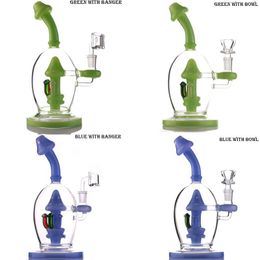 Mushroom hookahs Purple and Green Color Smoking Glass Pipes 8.5 Inchs Tall Recycler Dab Rigs Water Bongs With 14mm Bowl