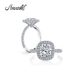 AINOUSHI Luxury 3 Carat Cushion Cut Halo Ring Finger SONA 925 Sterling Silver Engagement Wedding Band Ring for Women Y200106