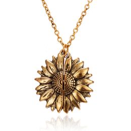 New Elegant Women Gold Necklace Custom You are my sunshine Open Locket Sunflower Pendant Long Chain Necklace Jewellery Gift