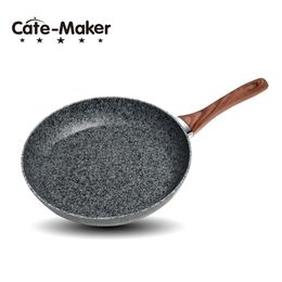 Cate Maker Marble Stone Nonstick Frying Pan with Heat Resistant Bakelite Handle,Granite Induction Egg Skillet,Dishwasher Safe 201223