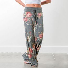 Lossky Women's Loose Pants Floral Print Drawstring Casual Wide Leg Pants Long Pants Sweatpants Women Summer Plus Size 201119