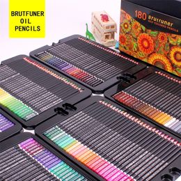 Brutfuner 48/72/120/160/180Color Professional Oil Colour Pencils Wood Sketching Coloured Pencil School Art Supplies 201223