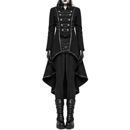 Winter Casual Gothic Plus Size Party Warm Women Long Trench Coats Black Slim Plain Pleated Autumn Female Goth Overcoats 201102
