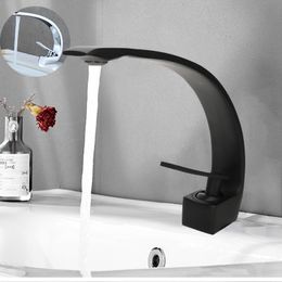 Bathroom Faucets Modern Bathroom Mixer Black Matte Brass Wash Basin Faucet Hot and Cold Water Single Handle Elegant Crane Tap