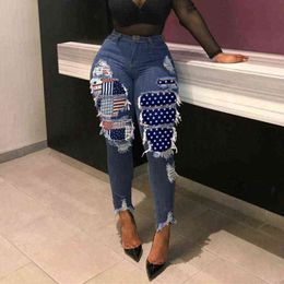 Fashion Patchwork Jeans Women High Waist Spliced Streetwear Denim Trousers Lady Blue Stretch Slim Denim Pencil Pants Autumn 2021 Y220311