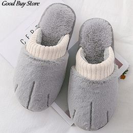 Winter Indoor Plus Size Slipper Soft Fur Footwear Home House Bedroom Knitted Shoes Women Couple Keep Warm Fashion Plush Slippers X1020