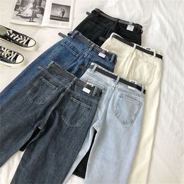 Neploe High Waist Hip with Belt Harem Pants Women Basic Casual Loose Pocket Denim Trouser Korean Solid Jeans Summer 49461 201223