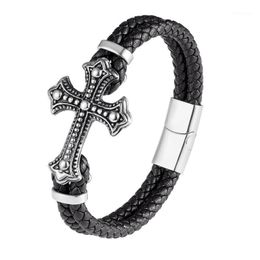 Lien, chaîne authentique cuir bracelet mâle noir brun tresse tresse corde multicouches hommes bracelets en acier inoxydable bijoux1