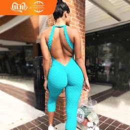 Jumpsuits for women 2018 Sexy 3/4 Leggings overalls Backless playsuits Skinny Bodysuit Bandage Rompers Deep V-Neck Jumpsuit T200107