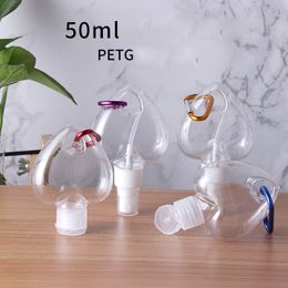 Empty Love Heart Plastic Alcohol Refillable Bottle 50ml Clear Transparent PET Hand Sanitizer Bottles with Key Ring Hook Easy to Carry