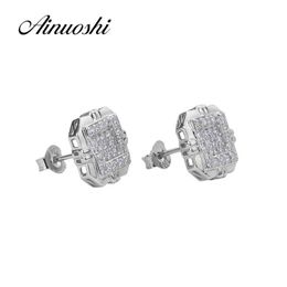 AINUOSHI 925 Sterling Silver Earring for Women Wedding Halo Square Stud Earring Jewellery Lover pendientes plata de ley 925 mujer Y200107