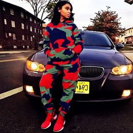 Long Sleeve TWO PIECE SET Hoodie Print Camouflage Tracksuit Survetted Women Runway Pants Joggers Sweat Suit Streetwear Clothes T200702