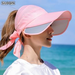 SILOQIN New Summer Women's Sun Hats Empty Top Hat Sun Visor Retractable Ladies Anti-UV Oversized Sun Visor Women Beach Hats Y200602