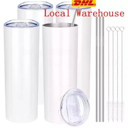 US STOCK 20oz Sublimation Tumbler with Straws Stainless Steel Double Wall Vacuum Insulated Tumbler Mug Cups with Lid sxm3