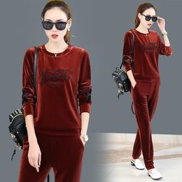 Velvet Tracksuit Autumn Winter for Women Two Piece Outfits velour Ensemble Fitness Set Femme Casual Basic Sportsuit Fashion 201119