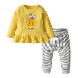 Newborn Baby Girl Clothes Outfits Set Cotton Long sleeve Bee Pattern Tops+Casual Stripe Pants Infant Clothing Suit LJ201223