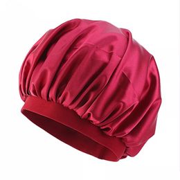 New Arrival Pure Colour Satin Bonnet Fashion Hair Care Sleep Hat Women Sport Headband With Wild Elastic Band