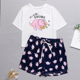 Womens Homewear Cute Cartoon Printed Pajamas Set Casual Short Sleeve T-Shirt Sleepwear Nightwear Set Summer Pyjama For Women Set Y200708