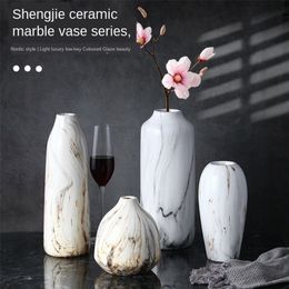 Nordic Marble Pattern Vase Decoration Creative Modern Hydroponic Home Decoration Simple Soft Decoration Dry Flower Water Vases LJ201208