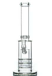 Vintage 16inch 7mm TRIPLE RATCHET STRAIGHT Glass BONG Hookah Smoking Pipes Oil Burner with banger can put customer logo