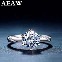 Glittering Natural Moissanite Gemstone Classic Simple 6 Claws Ring for Girl 925 Sterling Silver Fine Wedding Jewelry Y200321