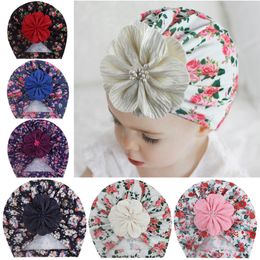2020 New kids sticky flower Pullover hat printing warm fashion children's flower Jewellery hairband girls cute headwrap hair accessory