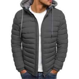 Lightweight Warm Winter jacket men Parkas Mens Striped Solid Zipper Pocket Trench Cotton Hoody Parkas Male clothing T200117