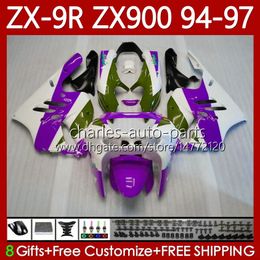 OEM Bodywork For KAWASAKI NINJA ZX-9R ZX 9R 9 R 900 CC ZX-900 1994-1997 Bodys 100No.120 Purple White ZX9 R ZX900 ZX900C 1994 1995 1996 1997 900CC ZX9R 94 95 96 97 Fairing Kit