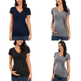Short Sleeve Pregnancy Maternity Tops Summer Casual Shirts Women Wrap Nursing Top Breastfeeding Blouse Tees Wear 20220308 H1