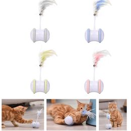 Feather Electric Balance Car Funny Electronic Pet Toy Smart Automatic Cat Teaser Playing USB Charging LJ201125