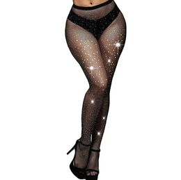 Rhinestone Fishnet Stockings Sexy Fishnet Tights Sparkle Glitter Pantyhose High Waist Mesh Stockings for Women black white grey brown green