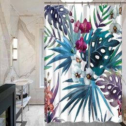 Tropical Plants Green Leaves Creative Digital Printing Curtains Shower Bathroom Products With 12 Hooks Wholesale Y200108