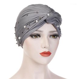 Beanie/Skull Caps Women Elastic Turban Muslim Hijab Islamic India Beads Chemo Ladies Scarf Headwraps Knotted Turban1