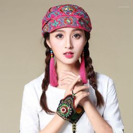 Berets Fashion Women Mexican Style Ethnic Vintage Embroidery Flowers Bandanas Red Print Hat Floral Cap Berets1