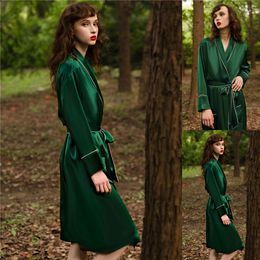 Green Long Women Bathrobe Sleepwear Bridal Robe Nightgowns Satin Silk Lingerie Peignoir Kimono Dressing Gowns Robes
